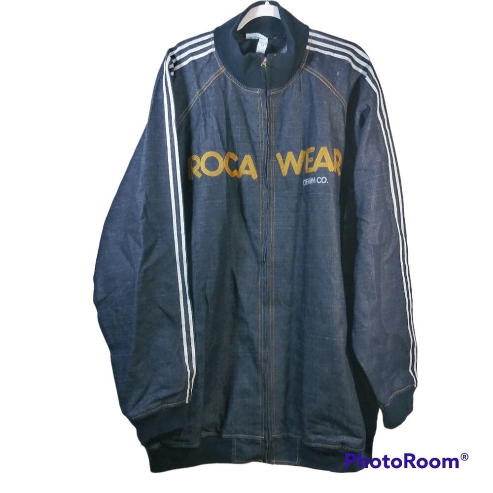 Rocawear Vintage Y2K  Jean Jacket Universe Stripe Blue Denim Zip Up  3X
